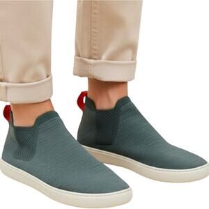 Rothy's The Chelsea Boots Knit High Top Slip On Fog Melange Gray Red 8
